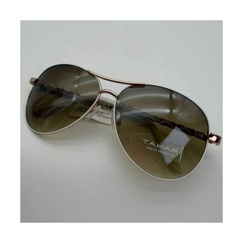 Tahari White Brown & Gold Retro‎ Sunglasses – Brown Gradient Lenses – NWT